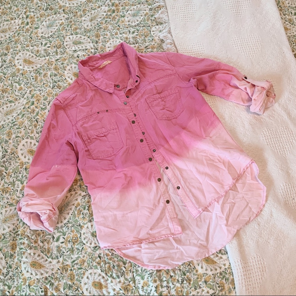 Bohme ombré pink collared button down shirt